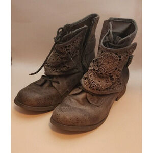 Not Rated - Brown, Faux Leather and Crochet Ankle Booties Size 9 - See Pics